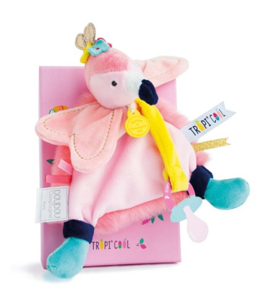 Doudou et Compagnie Doudou attache sucette Flamant rose Tropi Cool